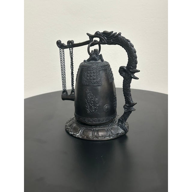 Vintage Japanese Cast Iron Dragon Temple Bell For Sale - Image 14 of 17
