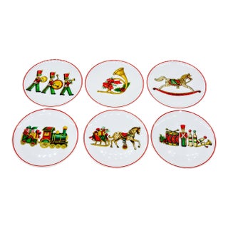 Vintage 1987 Vista Alegre Portugal “Christmas Magic” Porcelain Coasters, Set of 6 For Sale