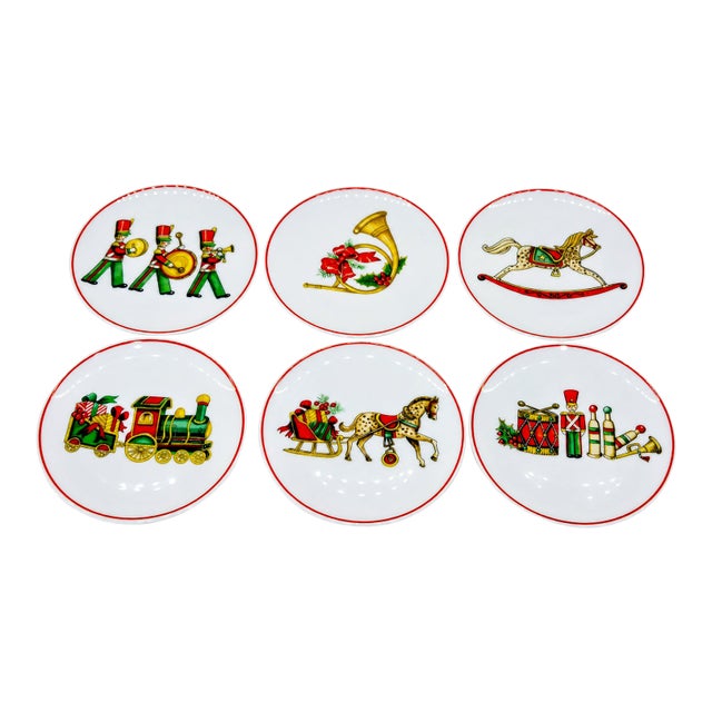 Vintage 1987 Vista Alegre Portugal “Christmas Magic” Porcelain Coasters, Set of 6 For Sale