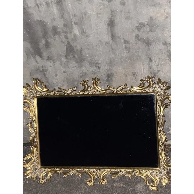 Ornate Gilt Metal Framed Mirrored Vanity Tray With Rococo-Detailing. Ornate Rococo-Style Gilded Cast Metal Table Mirror. For Sale - Image 10 of 11