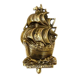 Antique English Brass Galleon Ship Door Knocker For Sale