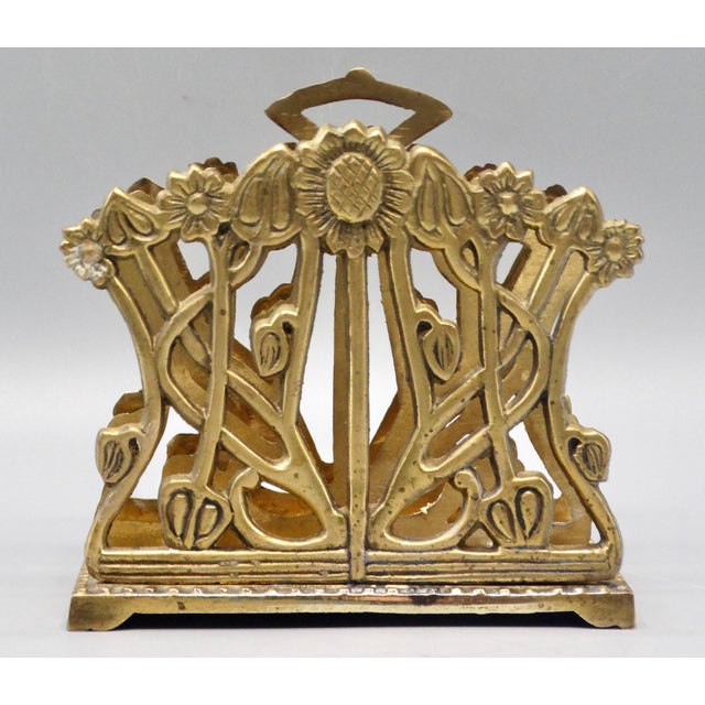 Early Art Nouveau English Brass Sunflower Letter Rack For Sale - Image 10 of 10