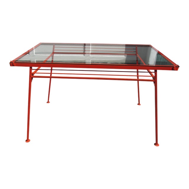 1960s Modernist Painted Steel and Glass Dining Table in the Style of Milo Baughman For Sale