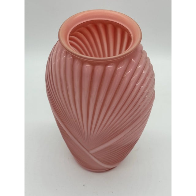 Art Deco Pleated Draped Pink Glass Vase - Unmarked - Presents as Anchor Hocking - 1980's - Beautiful Ribbed / Drapped...