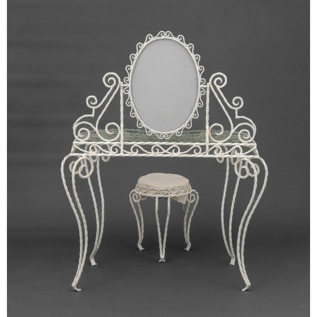 Modern White Painted Wrought Iron Vanity and Stool For Sale - Image 10 of 13