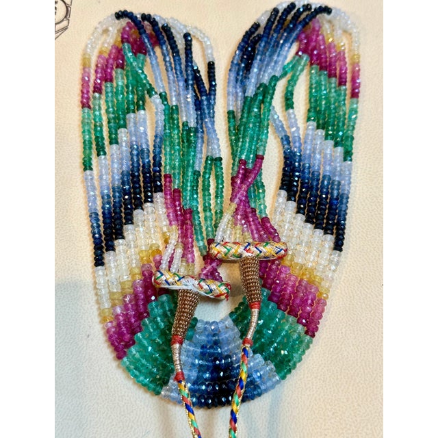 Gemstone 454 Carat 7 Layer Natural Emerald Ruby & Sapphire Bead Necklace Adjustable For Sale - Image 7 of 18
