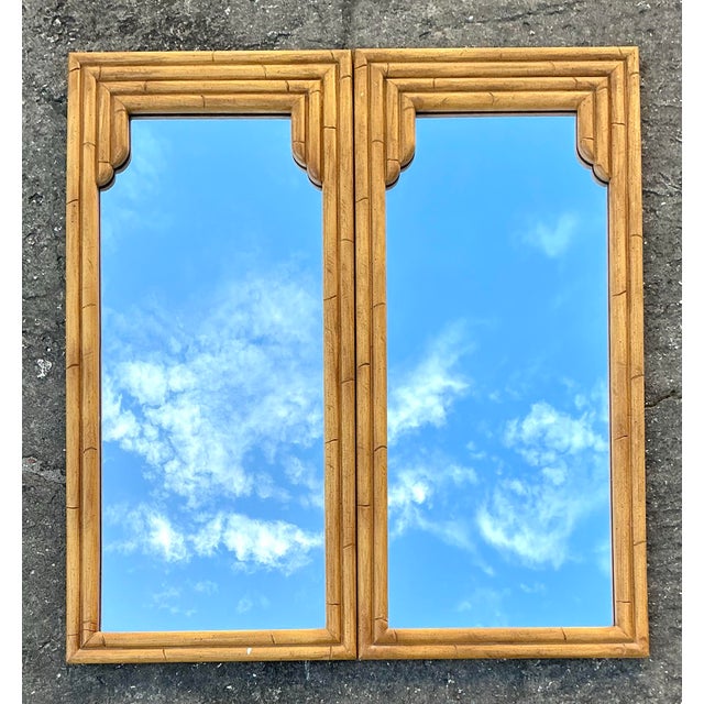 Late 20th Century Vintage Coastal Rattan Mirror - Set of 2 For Sale - Image 5 of 7