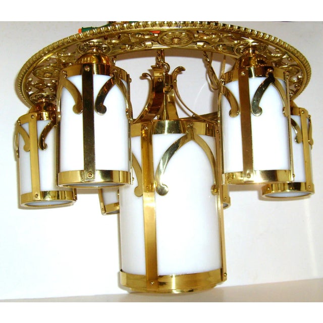 Traditional Chandelier Antique Brass and Glass For Sale - Image 3 of 4