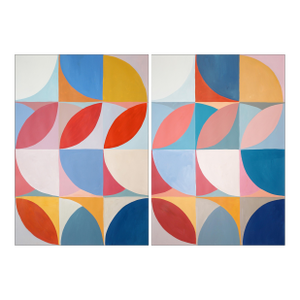 2026, Order Follows Repetition, Bauhaus Patterns Sequence in Vivid Tones, Large Painting Diptych by Natalia Roman