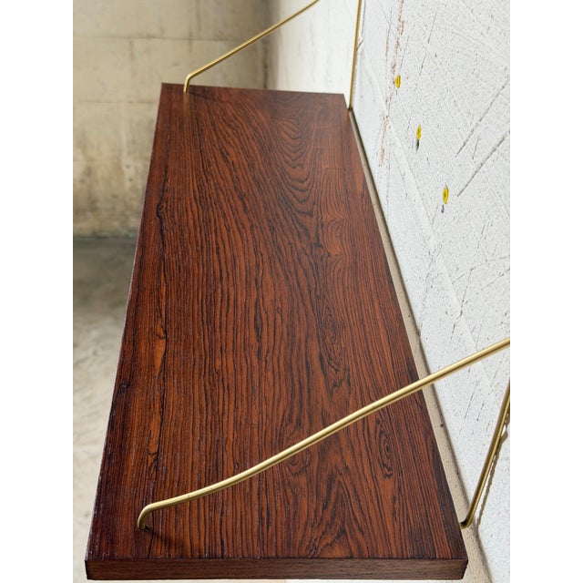 Vintage Danish Rosewood Floating Wall Shelf With Brass-Tone Brackets – Mid-Century Modern Scandinavian Shelving For Sale - Image 4 of 5