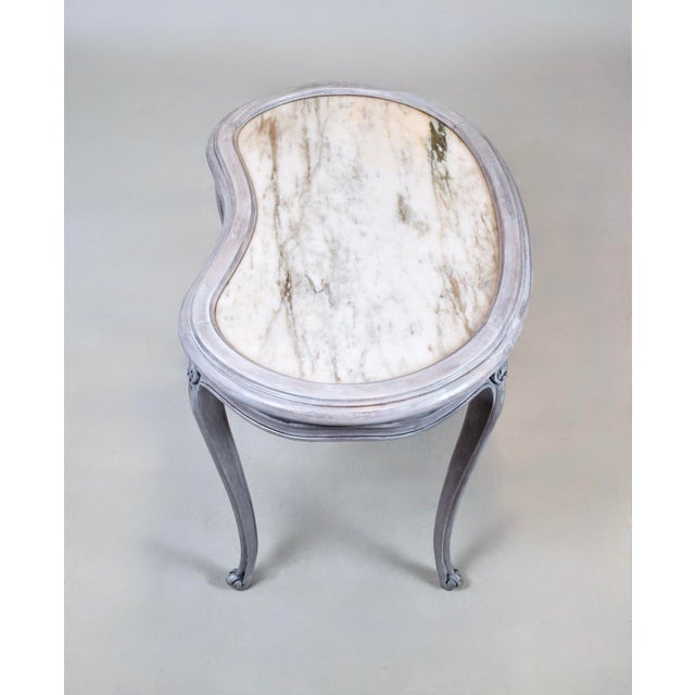 Light Gray Louis XV Style Marble Top Kidney Shape Side Table For Sale - Image 8 of 12