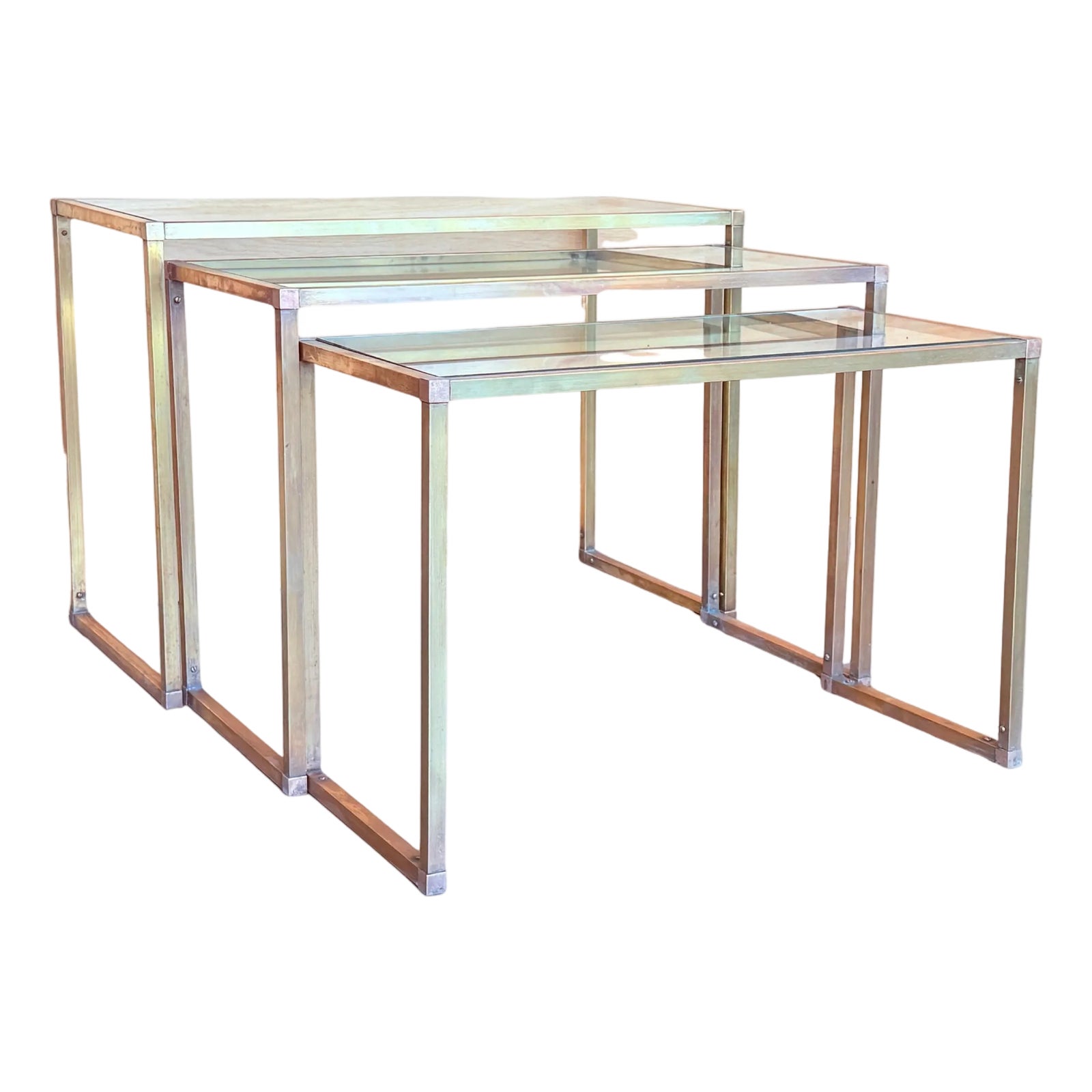 Set of Three Rectangular Nesting Tables, Italian Design 1970 in Brass ...