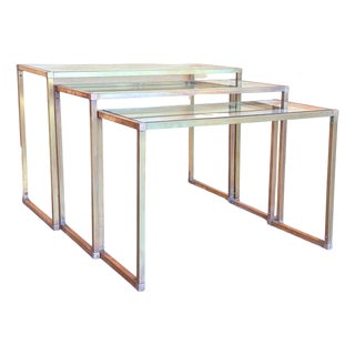 Set of Three Rectangular Nesting Tables, Italian Design 1970 in Brass For Sale
