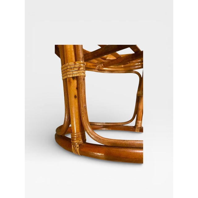 Late 20th Century Vintage Rattan & Bamboo Round Side Table With Glass Top For Sale - Image 5 of 7