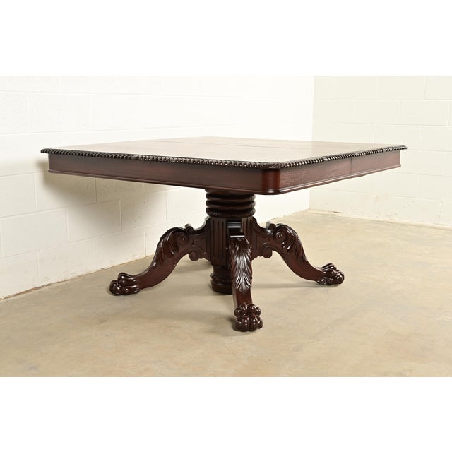 R. J. Horner & Co. R. J. Horner Antique Victorian Carved Mahogany Split Pedestal Extension Dining Table With Lion Paw Feet, Newly Refinished For Sale - Image 4 of 13