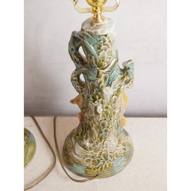 Mid 20th Century Deer Ceramic Lamps With Majolica Style Glaze - a Pair For Sale - Image 10 of 17