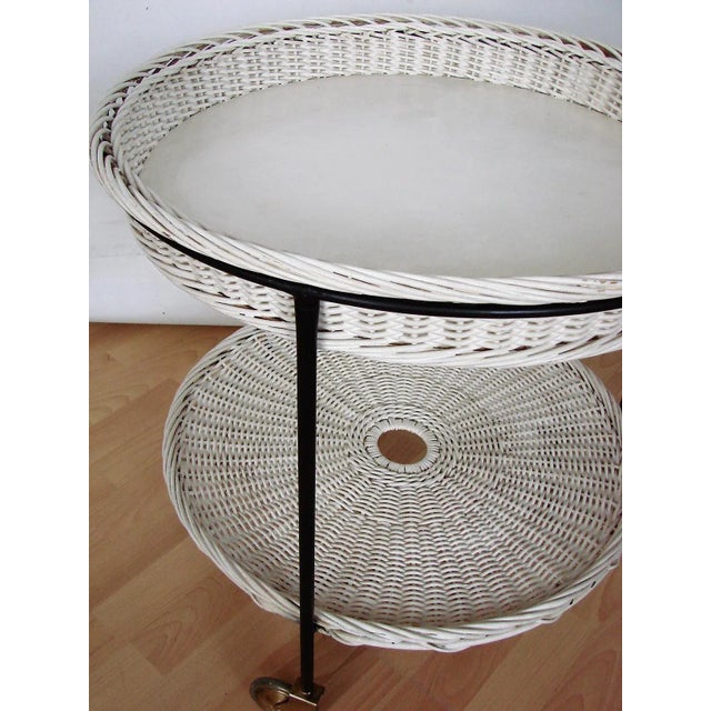 Rattan Table on Wheels, 1960s, in Good conditions. Designed 1960 to 1969