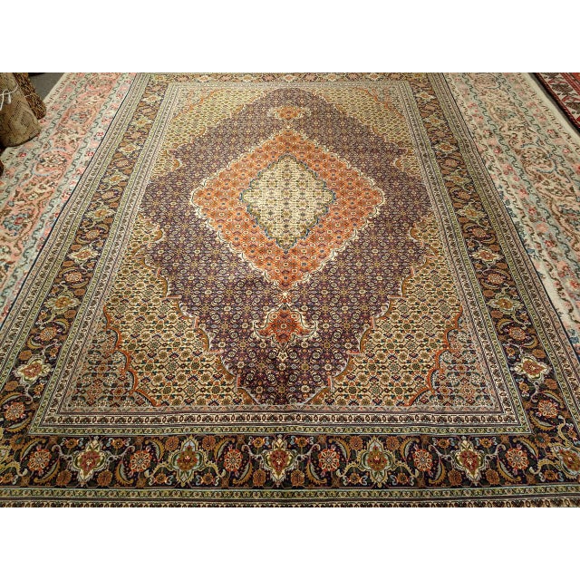 Antique Persian Tabriz Mahi Rug, Hand-Knotted Wool & Silk, Herati Geometric Pattern, Ivory & Blue, 7x10 For Sale - Image 10 of 10