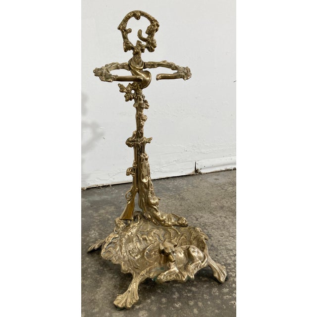 Late 19th Century Antique Art Nouveau Style Brass Fireplace Tools on French Hunting Motif Stand For Sale - Image 5 of 14