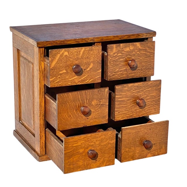 Antique 6 Drawer Tiger Oak Desktop File Cabinet / Card Catalog Cabinet For Sale In Boston - Image 6 of 11