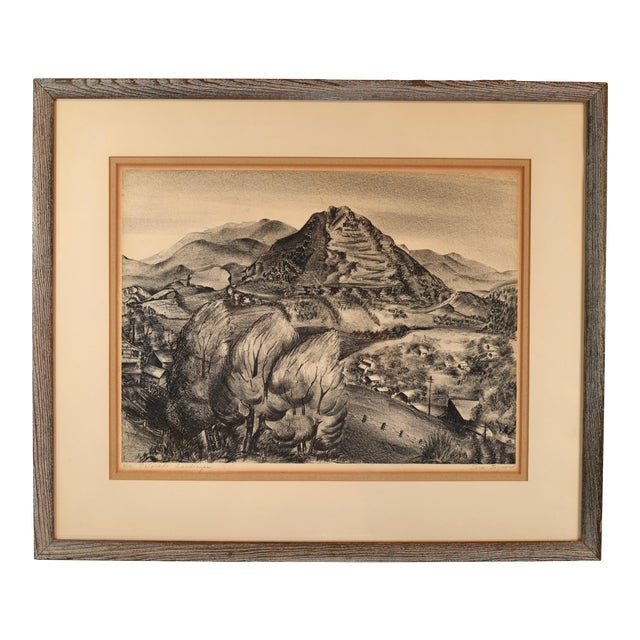 Mid Century Modern Black White Lithograph Print Colorado Landscape For Sale