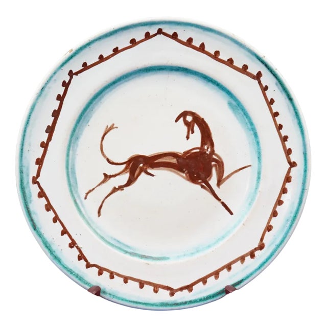 Vintage Ceramic Plate with Horse by Orfeo Tamburi, 1940s For Sale