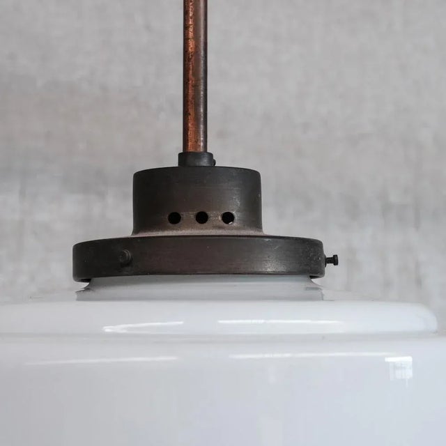 Mid-Century Modern Mid-Century French Brass and Opaline Pendant Light For Sale - Image 3 of 5