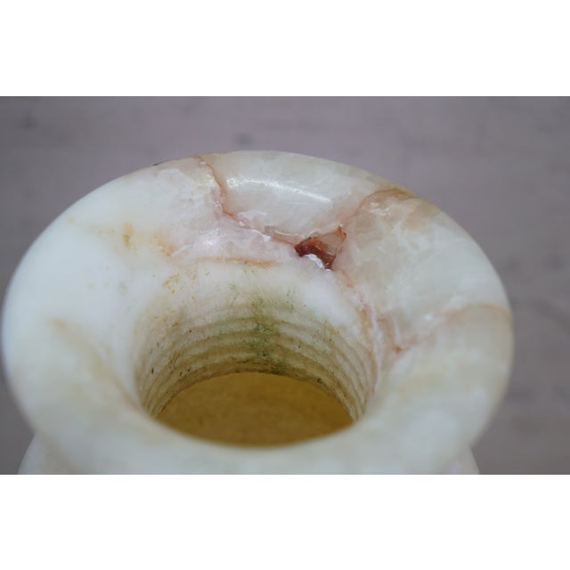 Vintage Carved Onyx Alabaster Grecian Style Flower Bud Vase Urn 10" For Sale - Image 9 of 13