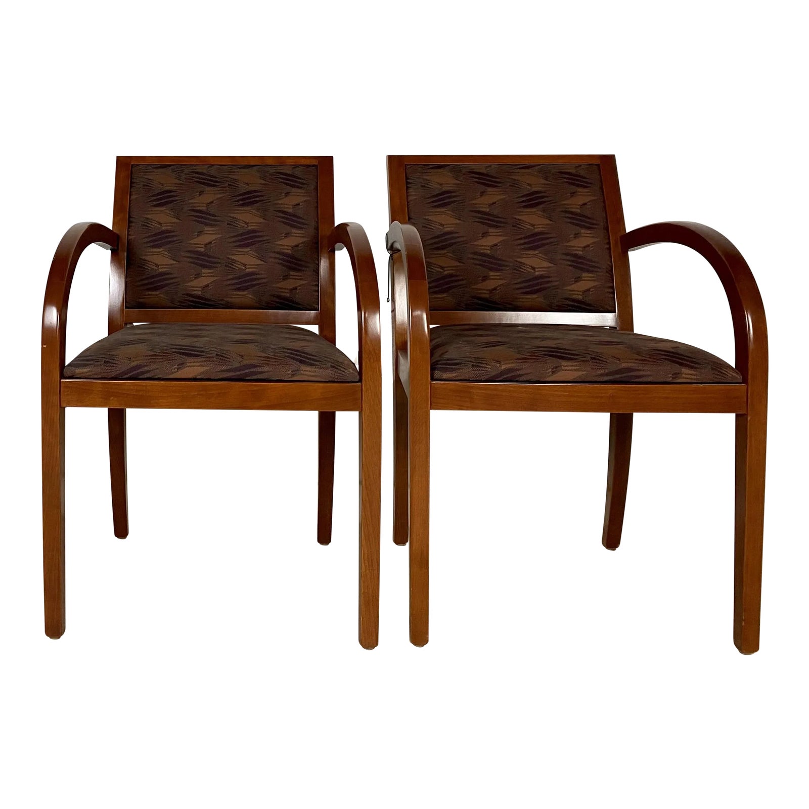 Geiger Brickel Arm Chairs With Woven Wood Back - a Pair | Chairish