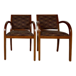 Geiger Brickel Arm Chairs With Woven Wood Back - a Pair