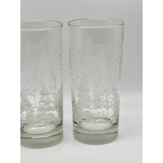Vintage Libbey "Pines" Etched & Gold Rimmed Winter Scene Highball Glasses Set of 4 For Sale In Portland, ME - Image 6 of 17