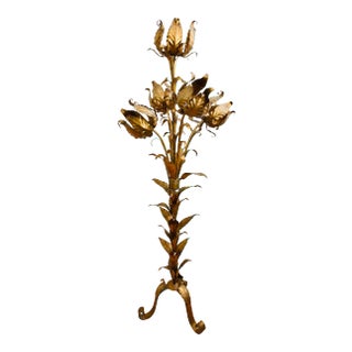 French Maison Jansen Style Hollywood Regency Tole Gilt Lotus Flower Floor Lamp For Sale