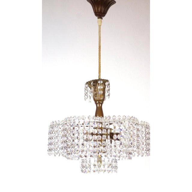 Antique Brass Lead Crystal Three-Light Chandelier, 1930s For Sale - Image 4 of 11