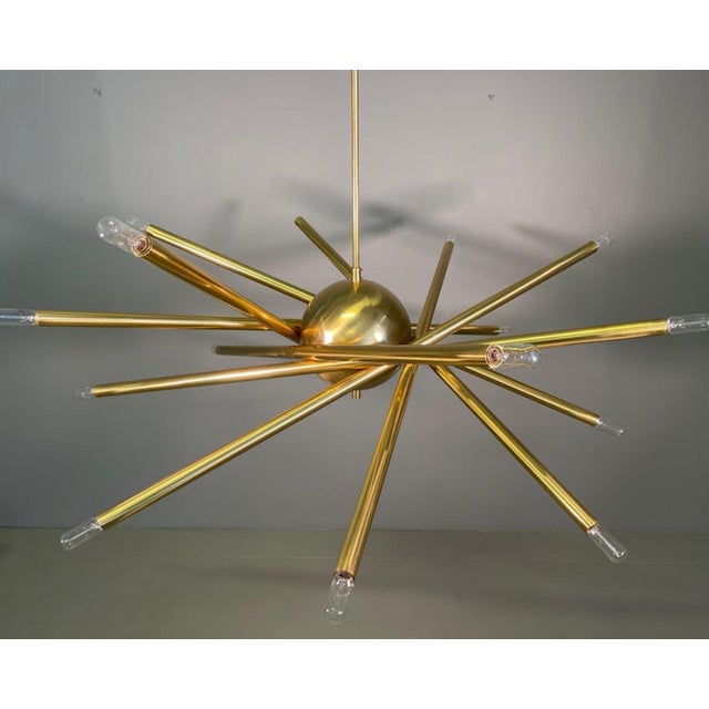 Large Shanghai Brass Chandelier attributed to Stilnovo, 1950s For Sale - Image 11 of 15