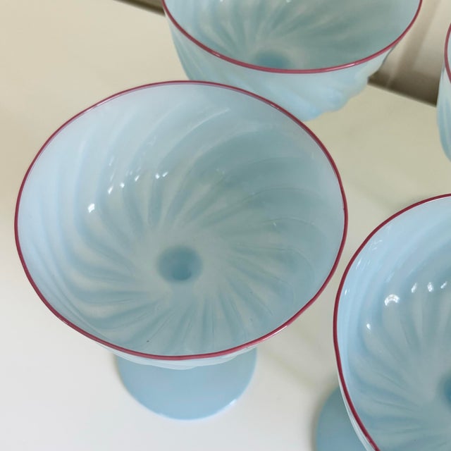 Glass Baby Blue Ripple Optic Swirl Coupe Champagne Coctail Glasses (Set of 6) For Sale - Image 7 of 8