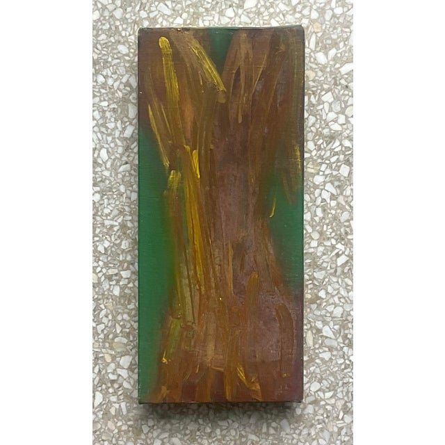 This Vintage Abstract painting by Russell Christoffersen showcases a vibrant mix of green and gold tones. The artist’s...