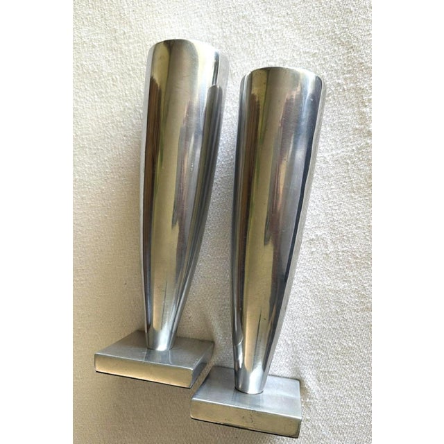 MCM Modernist Sleek Cast Aluminum Statement Piece Candlestick Set For Sale - Image 6 of 9