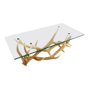 Antler Grouping Base Glass Rectangle Top Coffee Table Folk Art Mid Century Mod