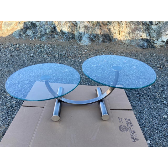 MCM Vintage Post Modern Tubular Steel & Beveled Glass Two Tier Coffee Table For Sale - Image 4 of 12
