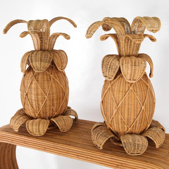 Pineapple Lamps in Woven Wicker, Set of 2 For Sale - Image 13 of 14