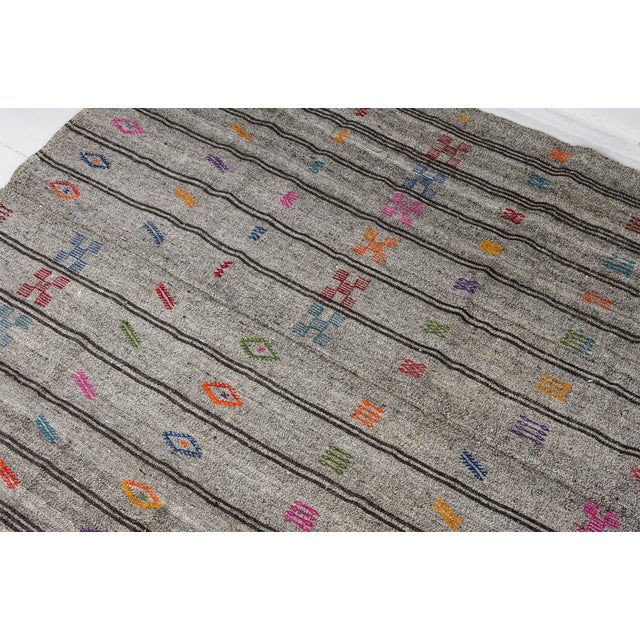 Textile Vintage Turkish Tribal Kilim - Geometric Stripe Rug For Sale - Image 7 of 10