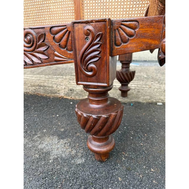 Antique British Anglo Indian Carved Mahogany Cane Seat and Back Settee For Sale - Image 17 of 18