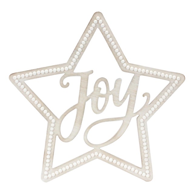Beaded Wood Star with Joy Sentiment (Set of 2) For Sale