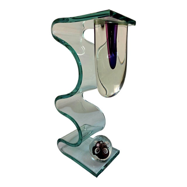 Vintage Steven Brewster Signed Postmodern Studio Art Glass Ribbon Sculpture "Meltdown" For Sale
