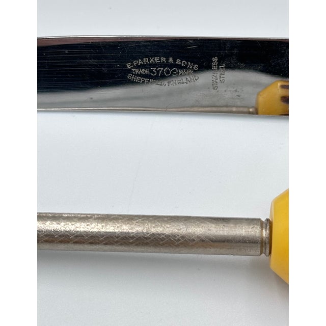 Vintage E. Parker & Sons Sheffield Faux Antler Bakelite 3pc Carving Knife Set For Sale In Palm Springs - Image 6 of 7