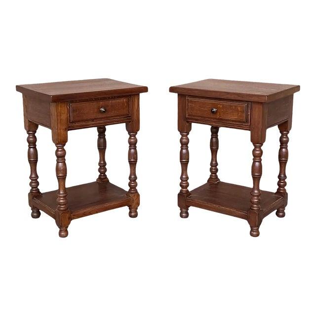 20th Century Pair of Solid Carved French Nightstands With Low Shelve For Sale