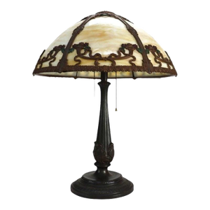 Bradley & Hubbard Arts & Crafts 6 Panel Slag Glass Table Lamp C1920