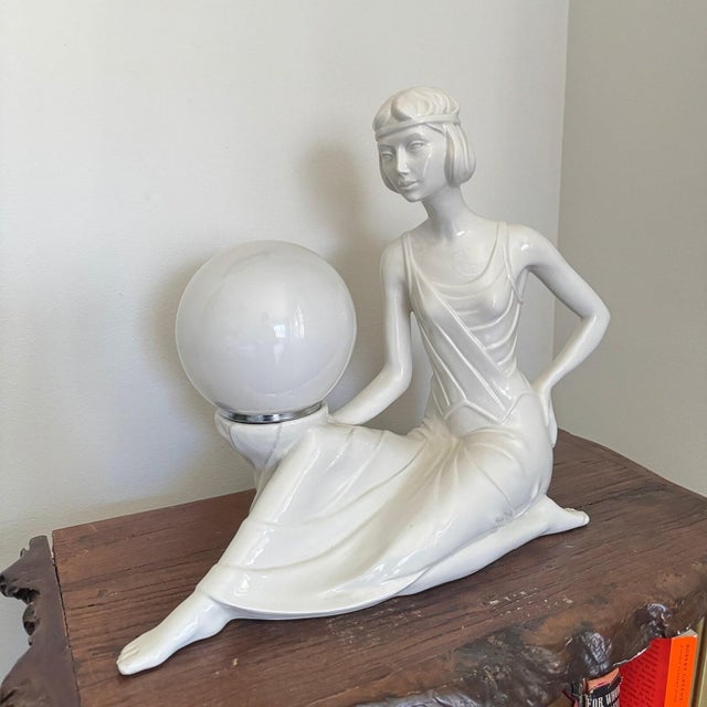 Vintage Sculptural Italian Art Deco Style 1960s Table Lamp with Globe Shade by Bassano