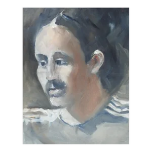 Late 20th Century Portrait Painting of Man in Gray Shirt