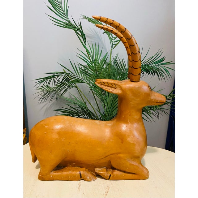 MidCentury Antelope Gazelle Wood Sculpture For Sale In Miami - Image 6 of 10